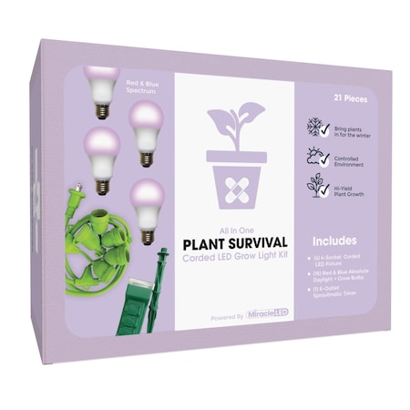 Miracle Led 4-Socket Plant Survival Grow Light Kit- Red & Blue Spec. 14W Replace 150W Grow Bulbs, 4PK 801942
